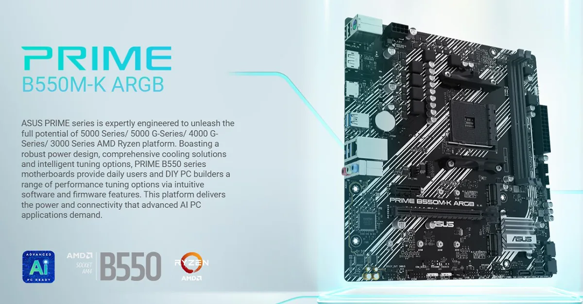 ASUS PRIME B550M-K ARGB AMD Ryzen AM4 micro-ATX Motherboard Price in Bangladesh